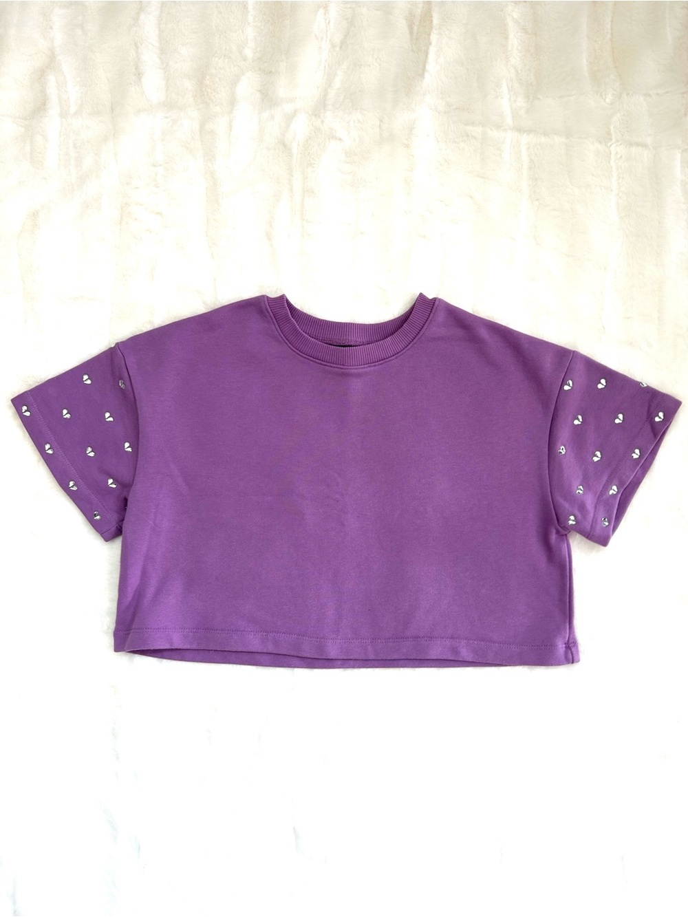 💜 Truce Girls' Purple Short Sleeve Cropped Heavyweight Tee with Stud Accents